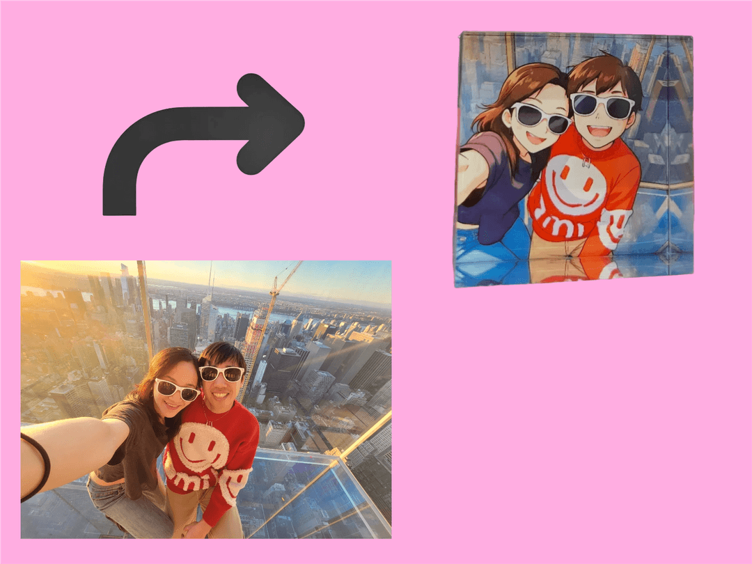 photo to cutesy anime style acrylic photo block